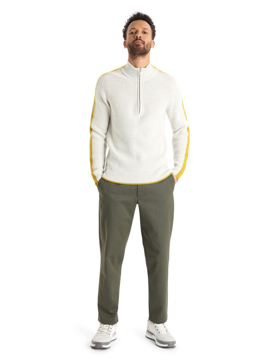 Men's Icebreaker Merino Lodge Long Sleeve Half Zip Sweaters Ecru Heather / Silent Gold | CA 1734BEXC